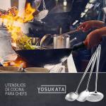 Small Yosukata Set de Utensilios para Wok (Espátula de 17 pulgadas y Cucharón y Espumadera de Acero Inoxidable)