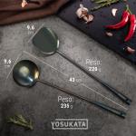 Small Yosukata Juego de espátula y cucharón de hierro de 43 cm y palillos para wok