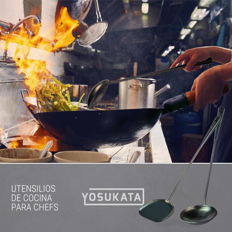 Yosukata Juego de espátula y cucharón de hierro de 43 cm y palillos para wok