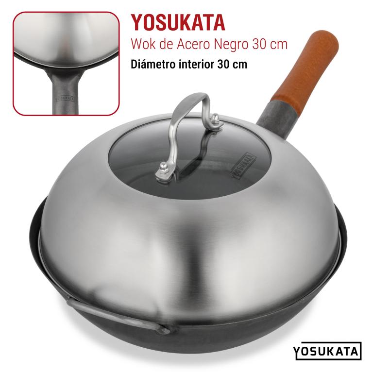 Yosukata Tapa para Wok de 29 cm - Tapadera para Wok de Acero Inoxidable