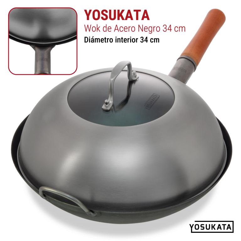 Yosukata Tapa para Wok de 32.5 cm - Tapadera para Wok de Acero Inoxidable