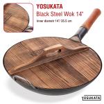 Small Yosukata Tapa de Madera de 36cm para Woks de Acero al Carbono y Hierro Fundido