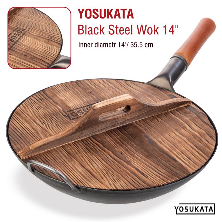 Yosukata Tapa de Madera de 36cm para Woks de Acero al Carbono y Hierro Fundido