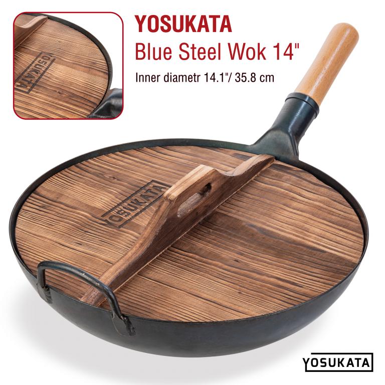 Yosukata Tapa de Madera de 36cm para Woks de Acero al Carbono y Hierro Fundido