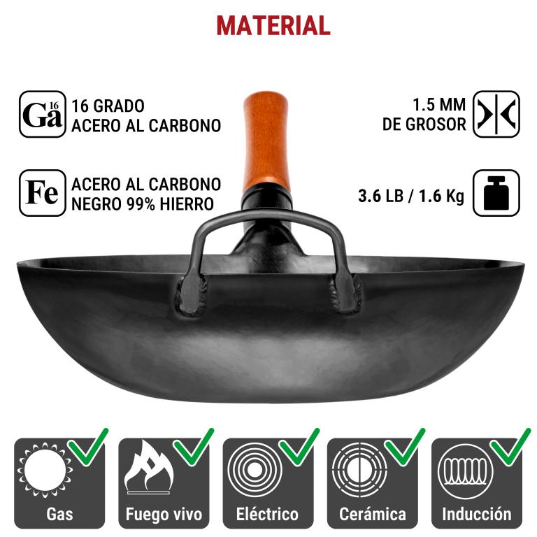 Yosukata Wok de Acero al Carbono Negro de 34cm