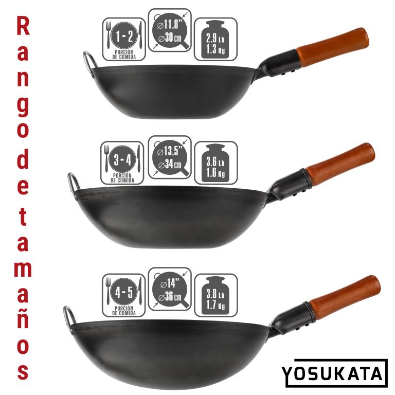 Yosukata Wok de Acero al Carbono Negro de 34cm