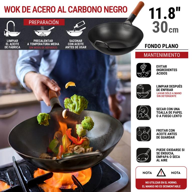 Yosukata Wok de Acero al Carbono Negro de 30cm