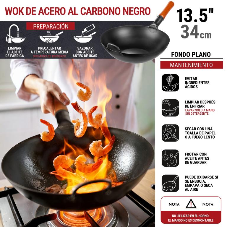 Yosukata Wok de Acero al Carbono Negro de 34cm