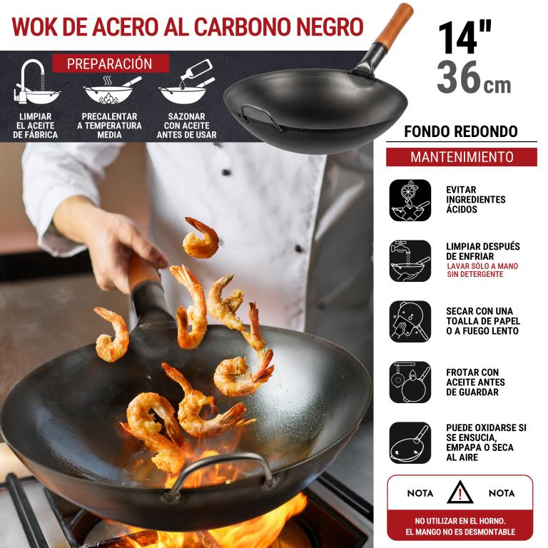 Yosukata Wok de Acero al Carbono Negro de 36cm