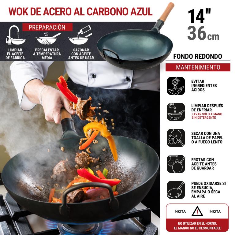 Yosukata Wok de Acero al Carbono Azul de 36cm