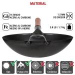 Small Yosukata Wok de Acero al Carbono Negro de 36cm