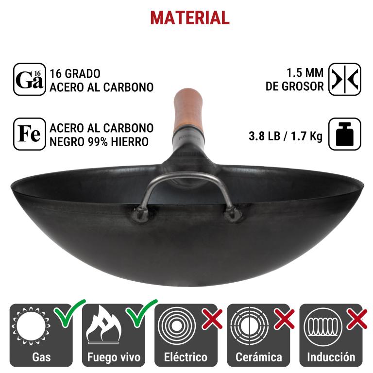 Yosukata Wok de Acero al Carbono Negro de 36cm