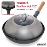 Small Yosukata Tapa para Wok de 33 cm - Tapadera para Wok de Acero Inoxidable