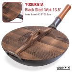Small Yosukata Tapa de Madera de 34cm para Woks de Acero al Carbono y Hierro Fundido